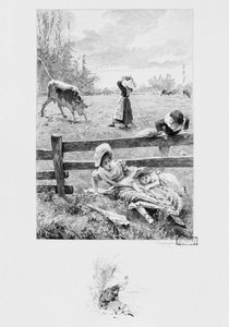 O criado Felicite e o touro, ilustração de "Um coração simples", de Gustave Flaubert (1821-1880), publicado em 1894, gravado por Eugene André Champollion (1848-1901) Paris, editor da Bookseller A. Ferroud